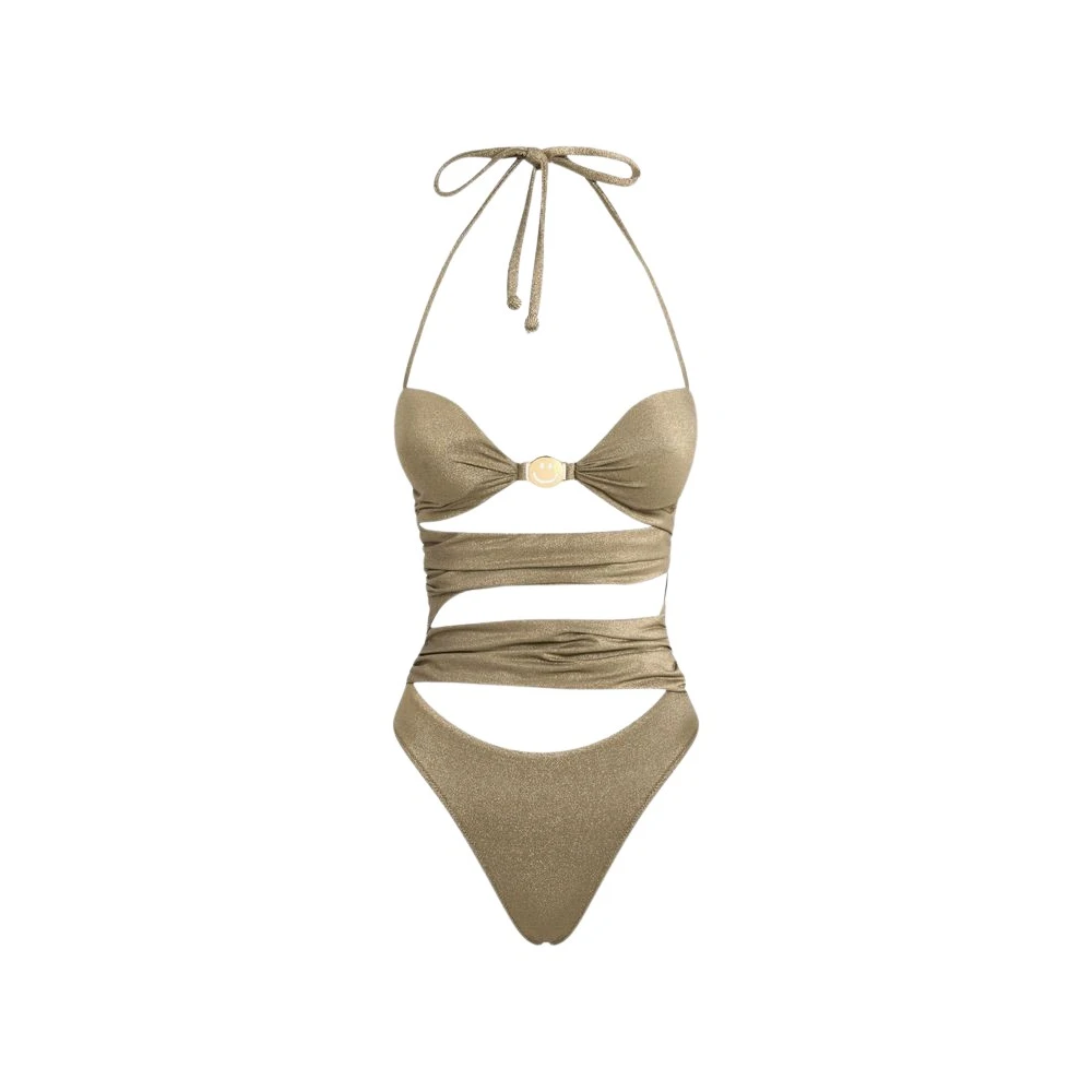 Moschino Green Swimsuits, Female, L, Smiley Lurex Jersey One-Piece Swimsuit