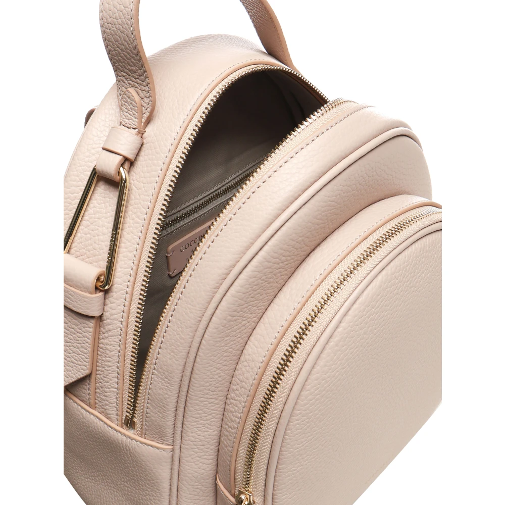 Coccinelle Roze Leren Rugzak Rits Sluiting Pink Dames