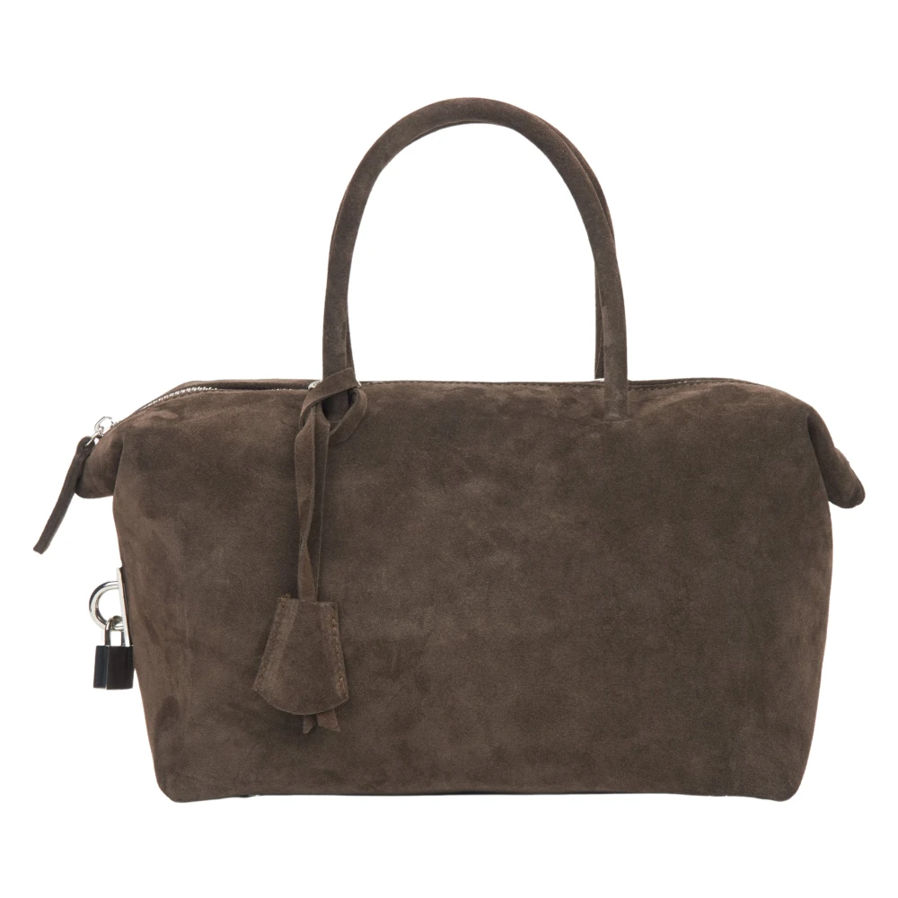 Estro Donkerbruine Satchel Handtas voor Vrouwen gemaakt van Premium Italiaans Echt Velours Brown Dames