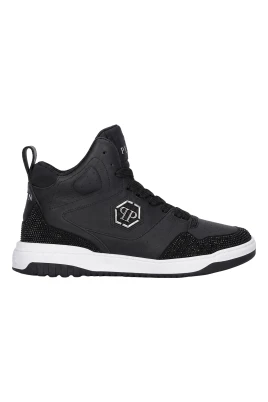 Mix Leather Hi-Top Sneakers Crystal