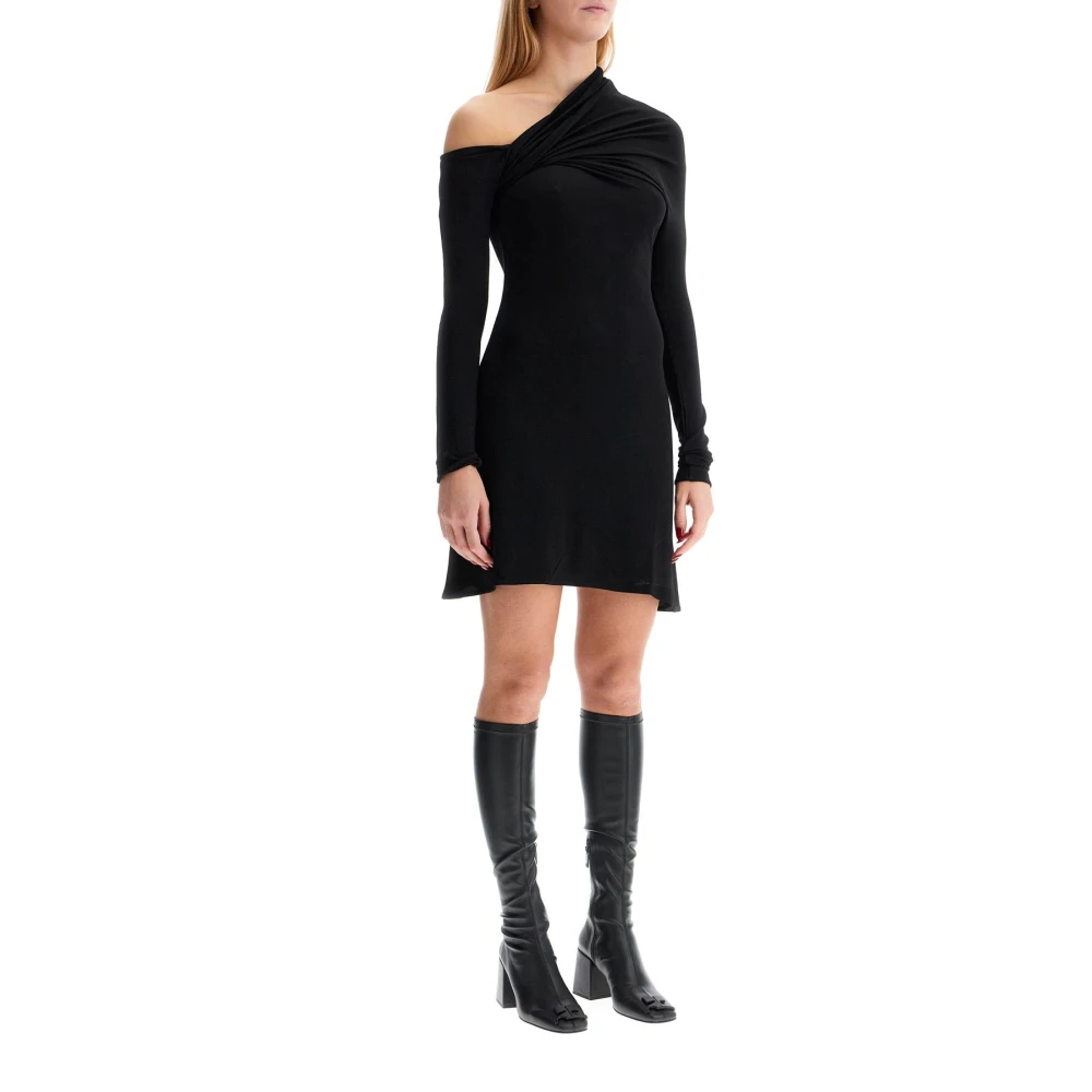 Courrèges Asymmetrische Off-Shoulder Mini Jurk Black Dames