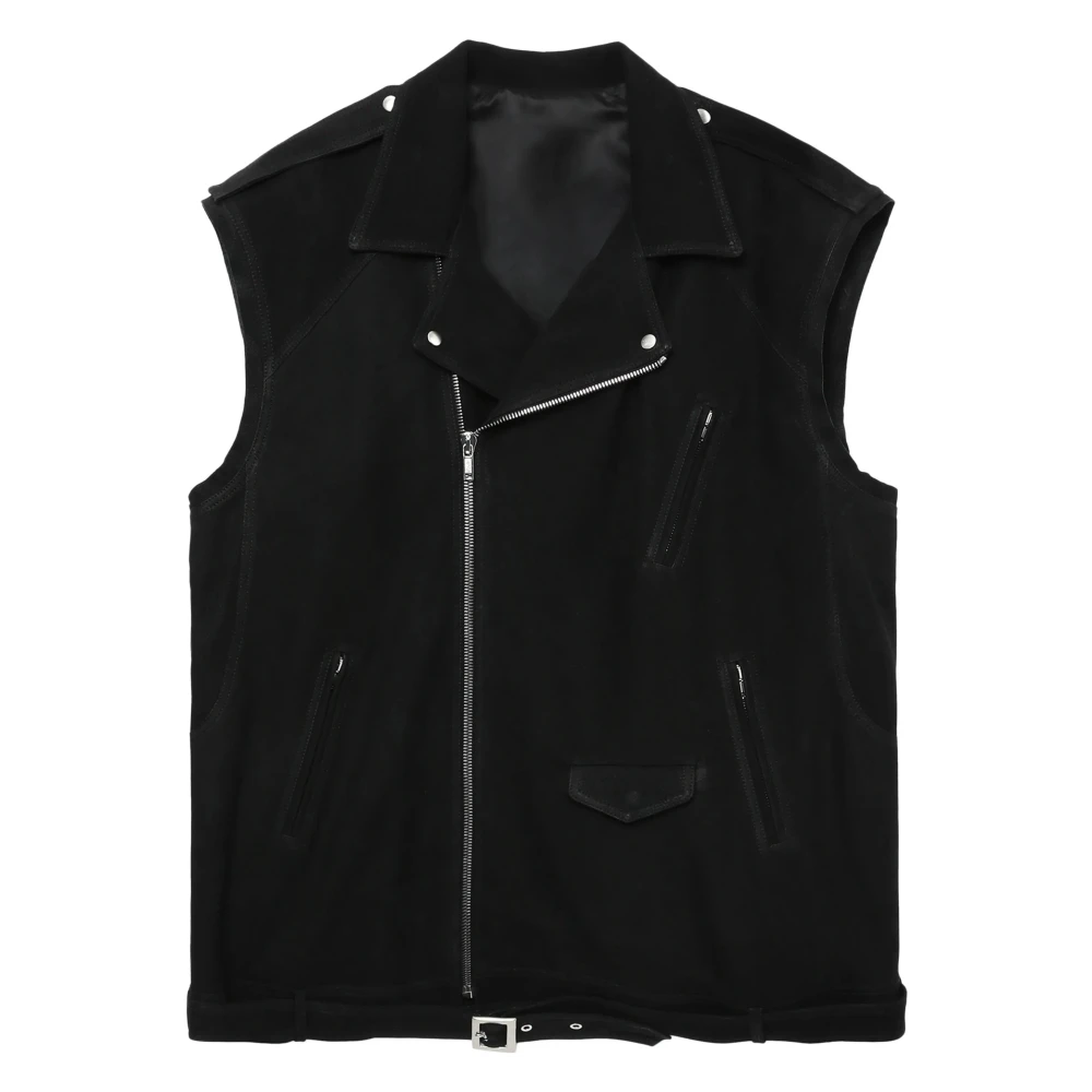 Rick Owens Zwart Leren Biker Vest Black Dames