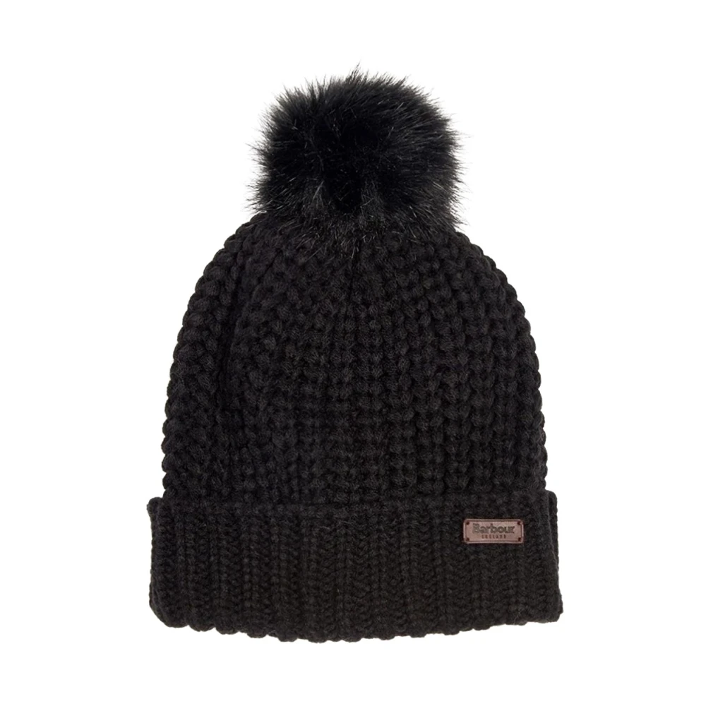 Barbour Gebreide muts met grove steek en patch Black Dames