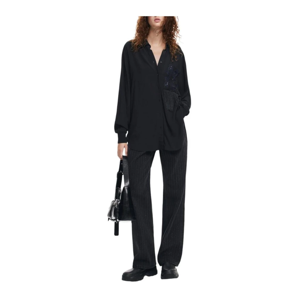 Desigual Zwarte franje detail versierde shirt Black Dames