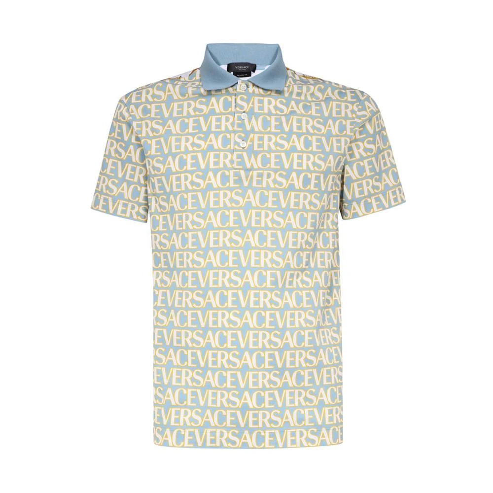 Versace Logo Print Cotton Polo Shirt Multicolor Heren