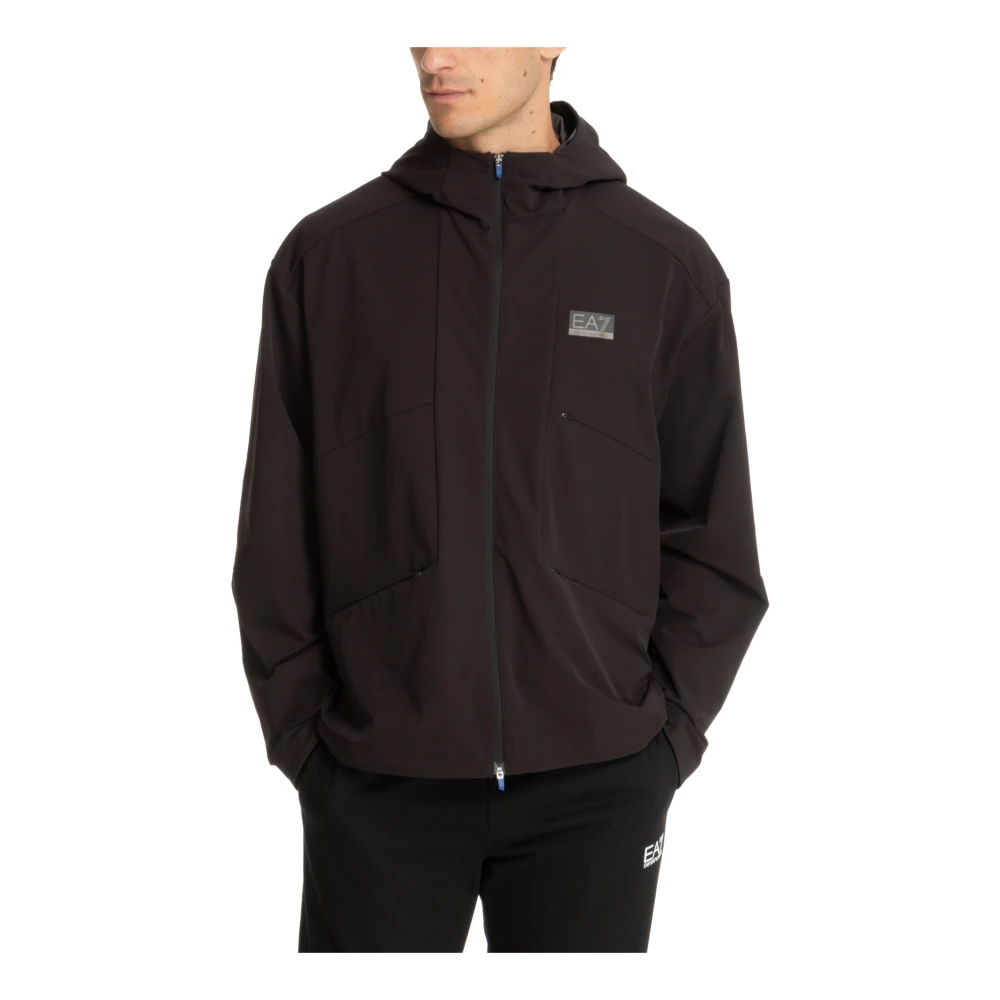 Emporio Armani EA7 Hoodie met Rits en Logo Black Heren