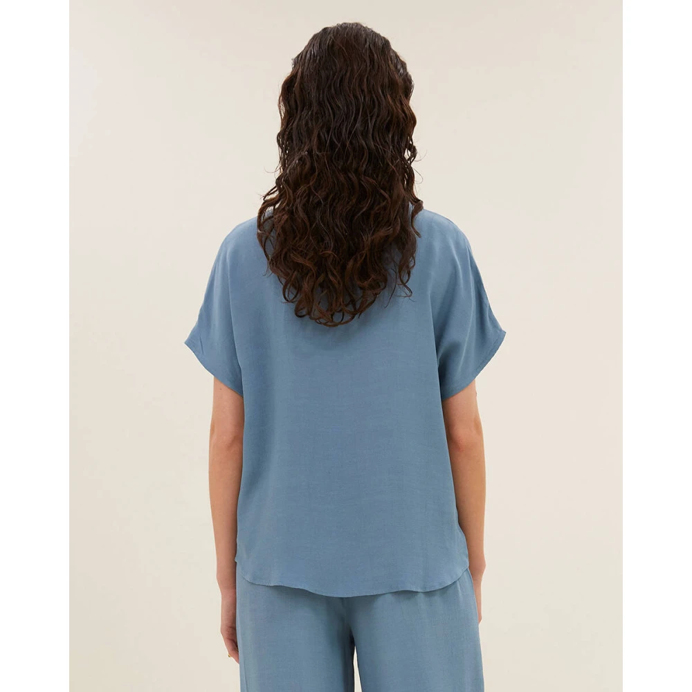 By-Bar Korte Mouw Viscose Blouse Karly Blue Dames