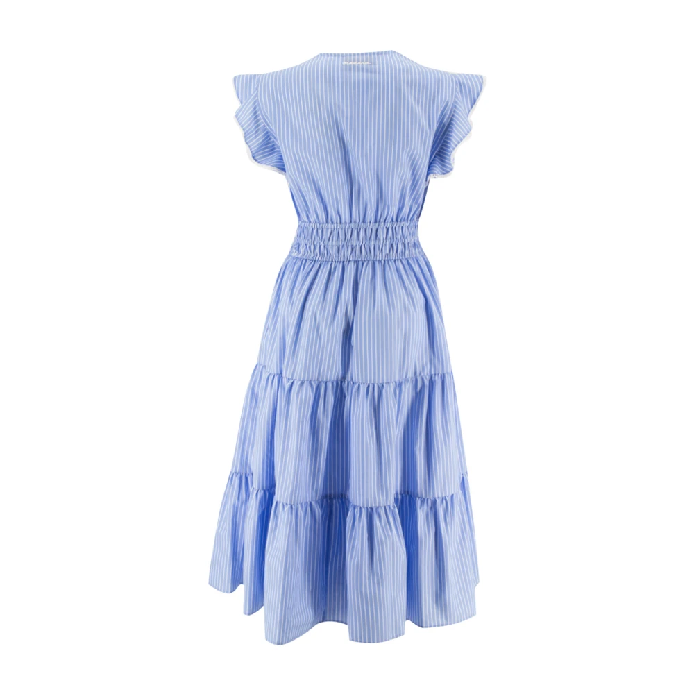 Ermanno Scervino Gerimpelde Kant V-hals Jurk Blue Dames
