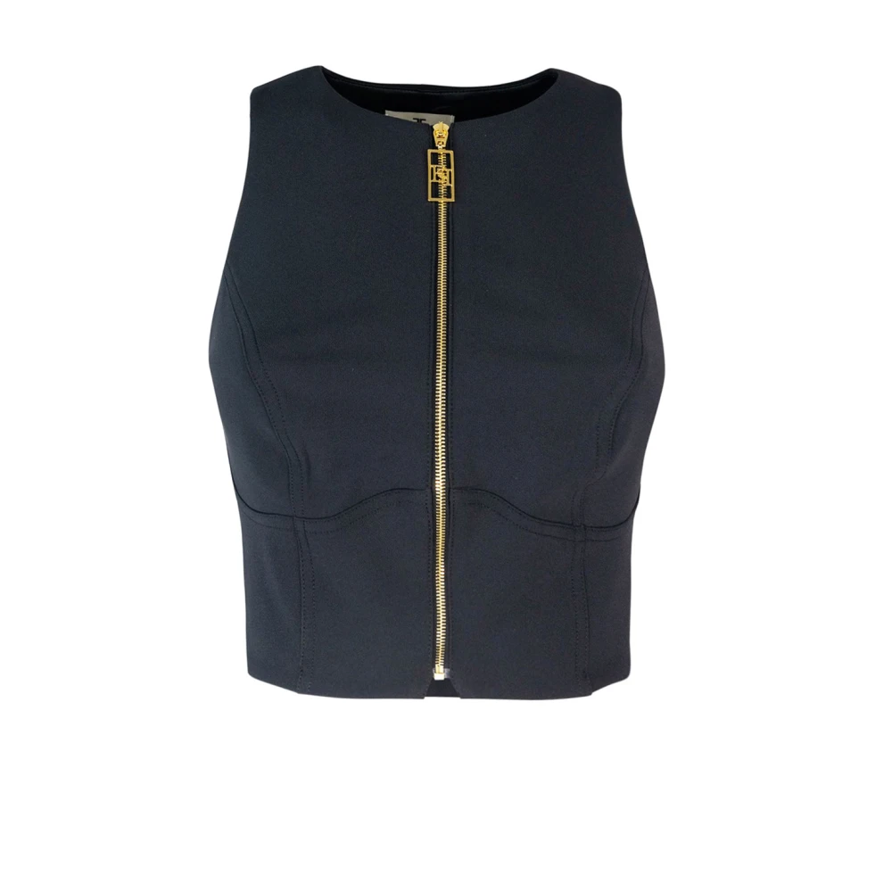 Elisabetta Franchi Zwarte Slim Fit Top met Monogram Voering Black Dames