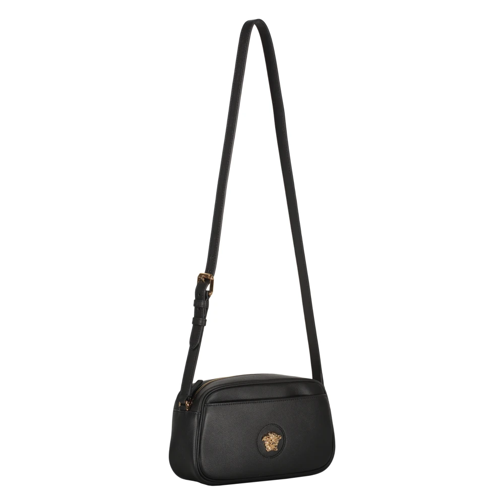 Versace Leren Crossbody Tas met Metalen Logo Black Dames