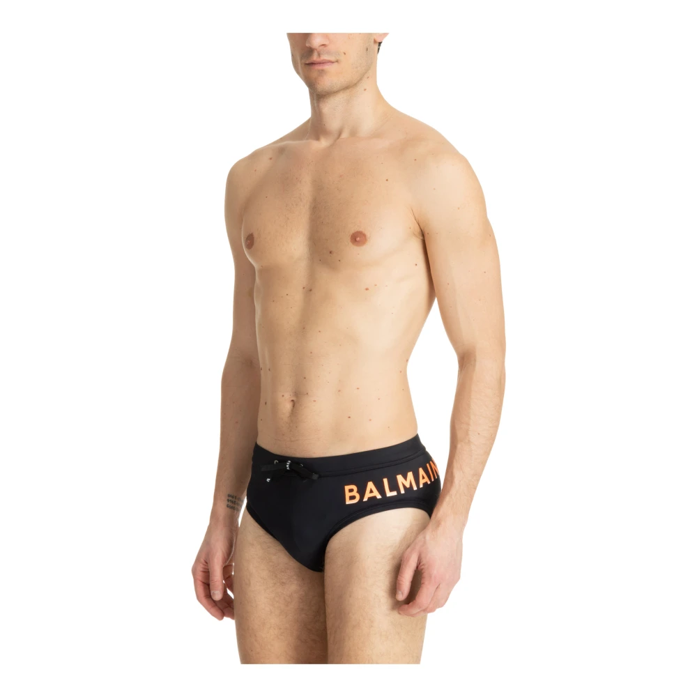 Balmain Mid Waist Zwembroeken met Trekkoord Black Heren