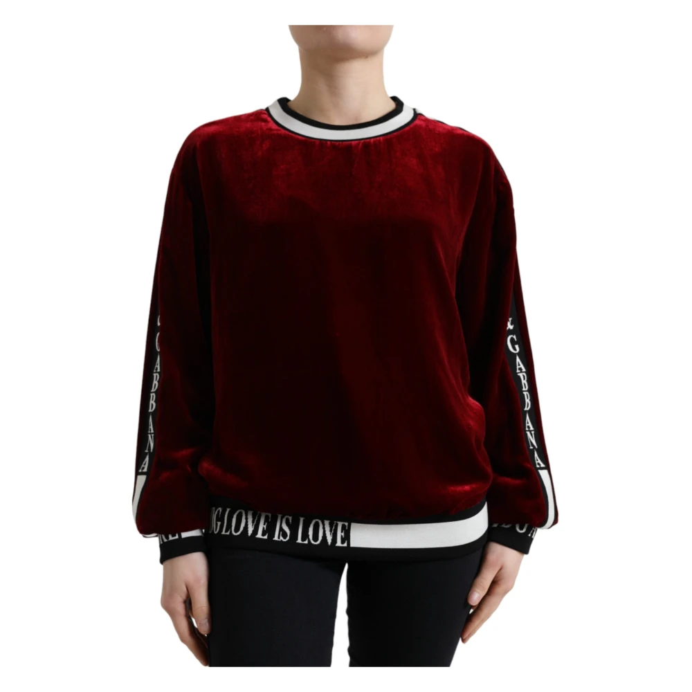 Dolce & Gabbana Bordeaux Velvet Crew Neck Sweater Red Dames