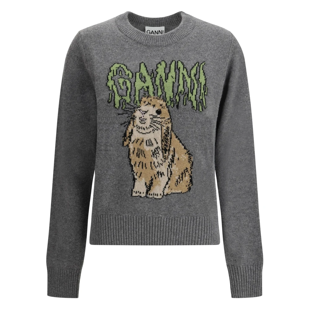 Ganni Grafische Ronde Hals Sweater Grijs Gray Dames