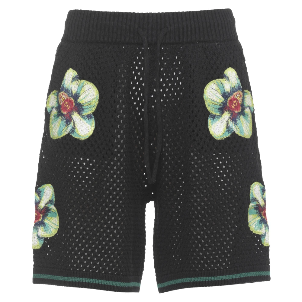 Casablanca Men's Black Casual Shorts, L, Glitch Orchid Embroidered Crochet Short