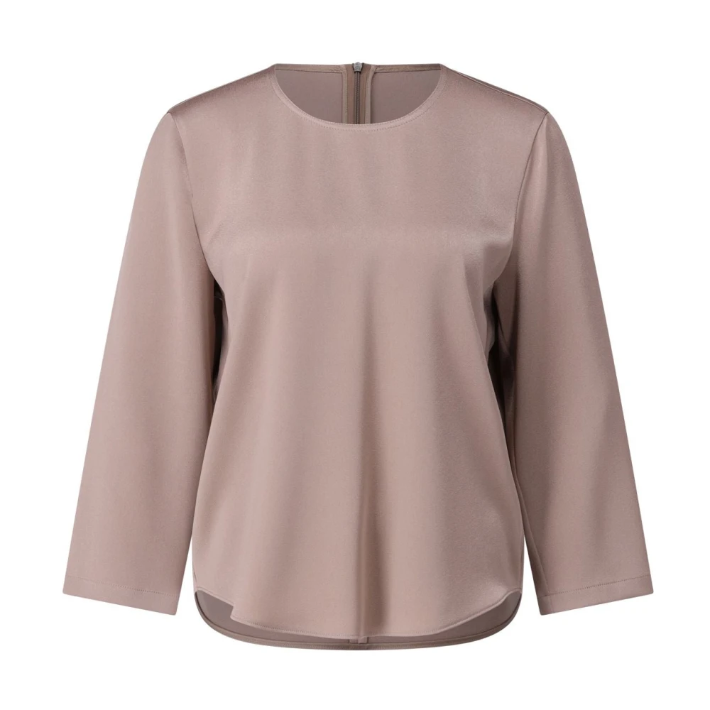 LUISA CERANO Satin-Crêpe Blouse met Modern Design Brown Dames