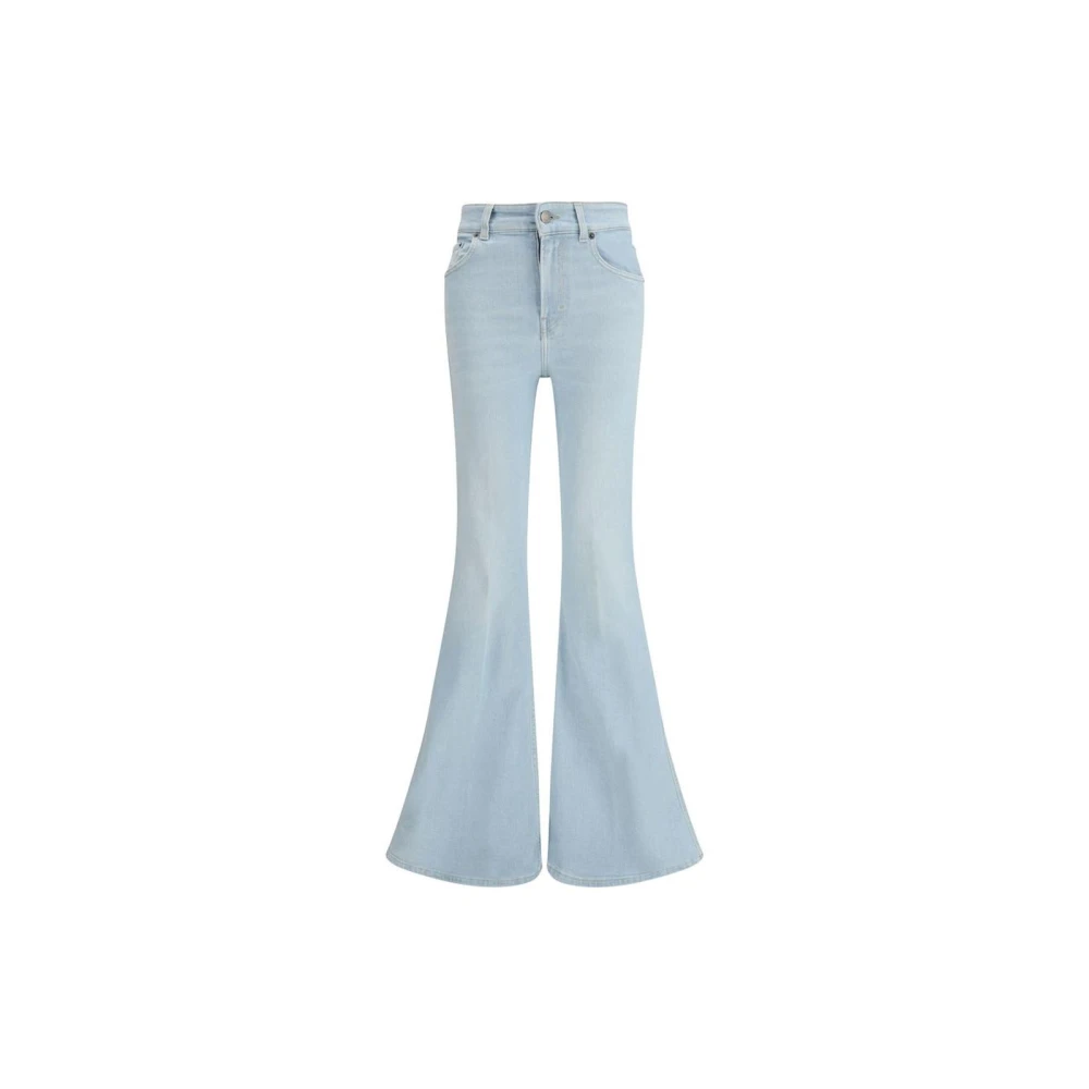 Haikure Women's Blue Cotton Flared Jeans With Wash