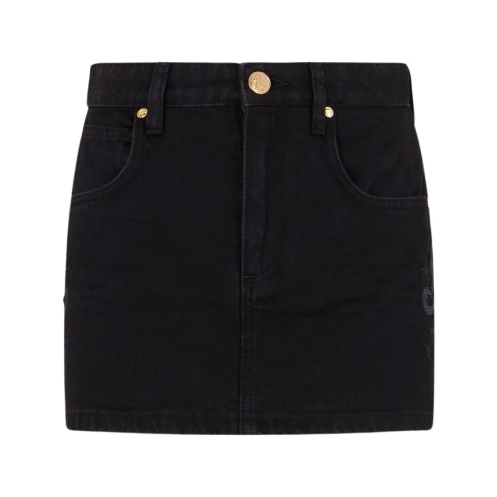 Roberto Cavalli , Denim Skirts, Female, Black, M, Denim Mini Skirt With Snake Embroidery