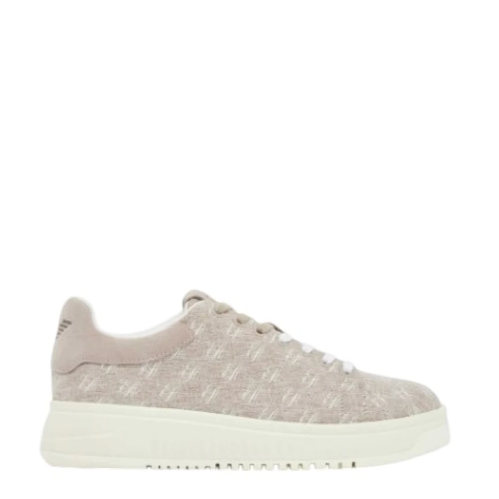 Emporio Armani Canvas sneakers met een all-over logo print Dames Schoenen Grijs