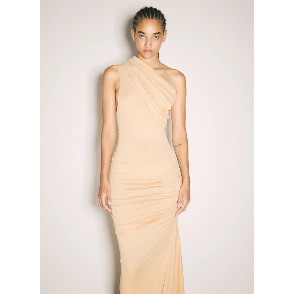 Entire Studios Asymmetrische One Shoulder Maxi Jurk Beige Dames