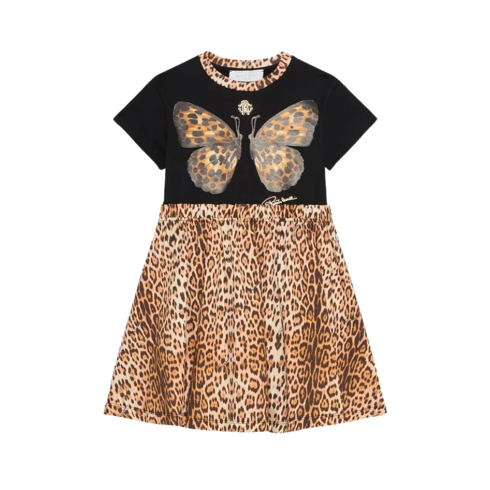 Roberto Cavalli Multicolor Dresses, Female, 10 Y, Butterfly Leopard Print Dress