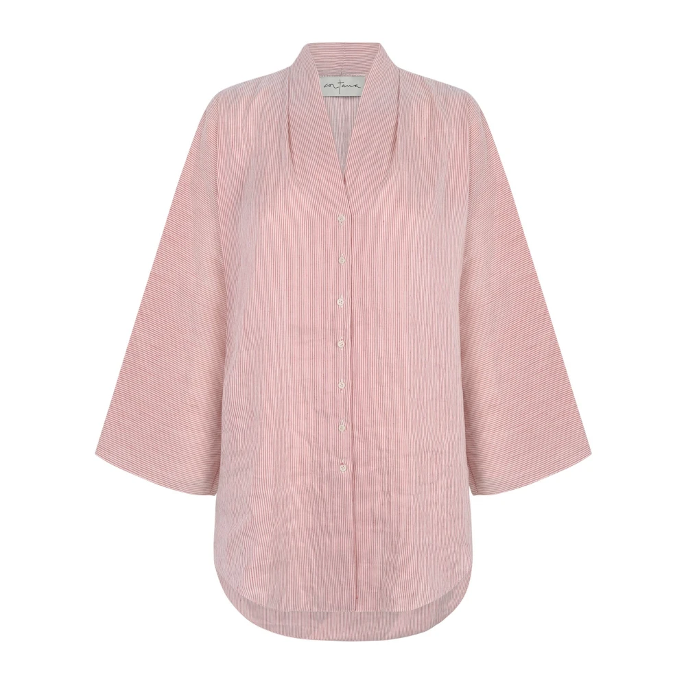 Cortana Randig Linne och Silke Oversized Skjorta Pink, Dam