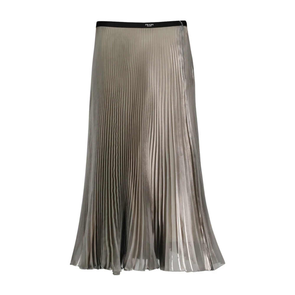 Prada Women's Gray Midi Pleated Skirt With Logo Print 2XS