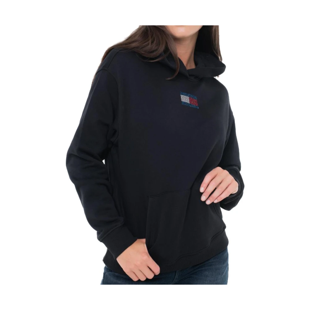 Tommy Jeans , Hoodies, Female, Black, M, Tjw Rlx Party Flag Hoodie