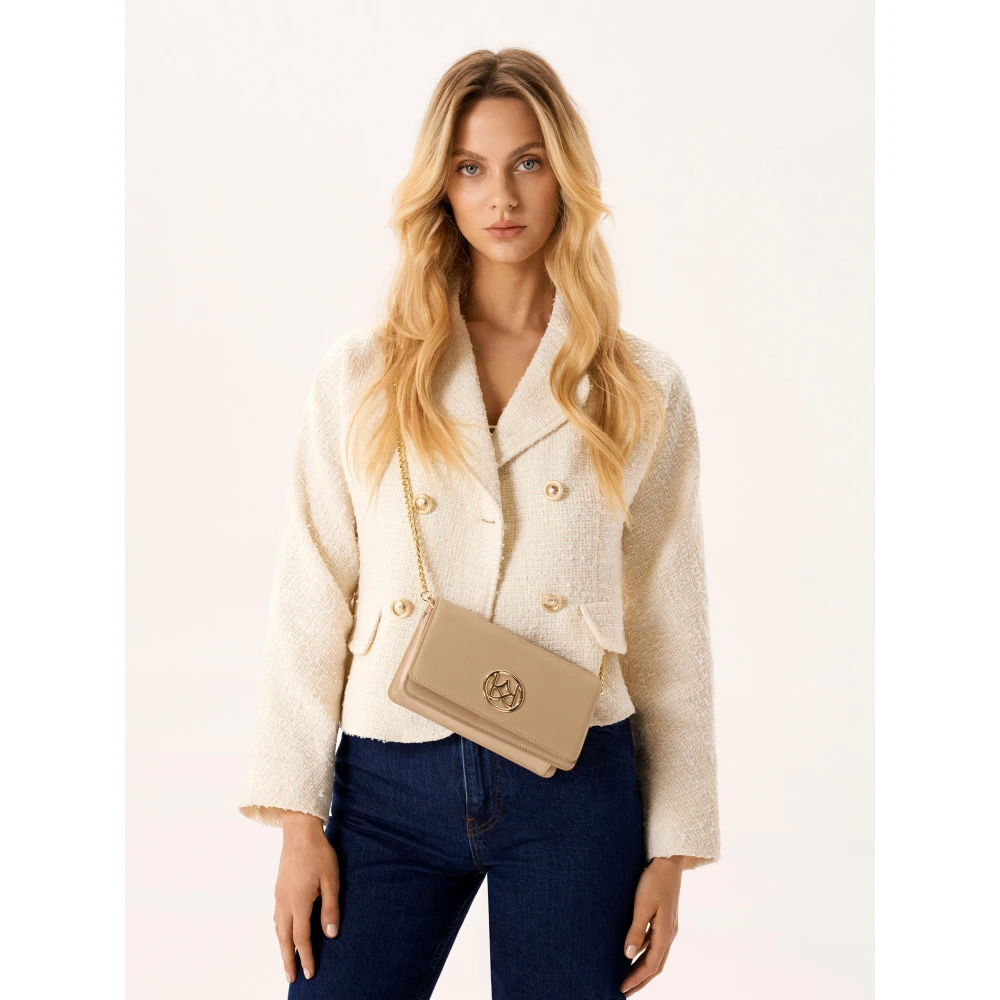 Kazar Leren rechthoekige tas aan een gouden ketting Beige Dames