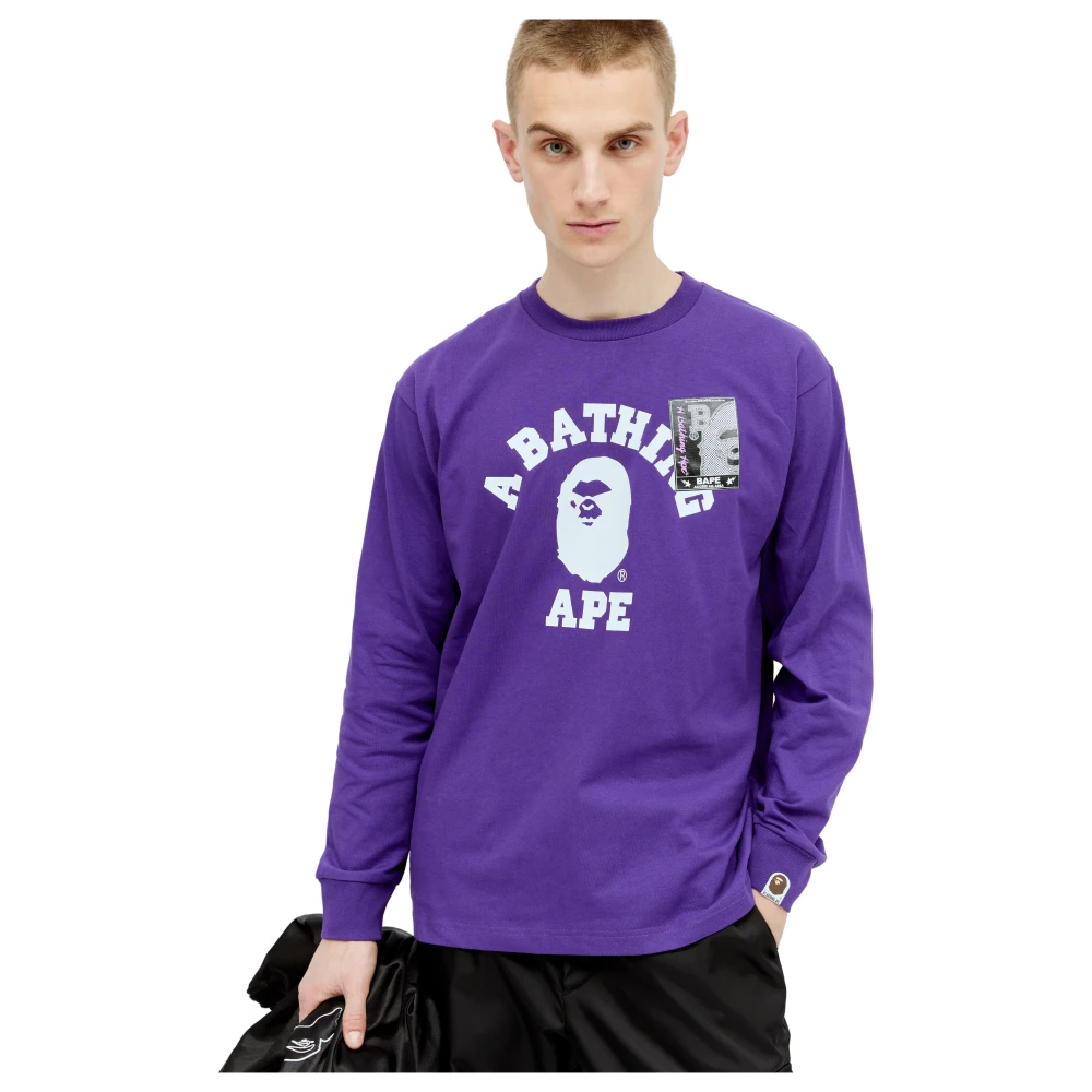 A Bathing APE Grafische Print College Sweatshirt Purple Heren