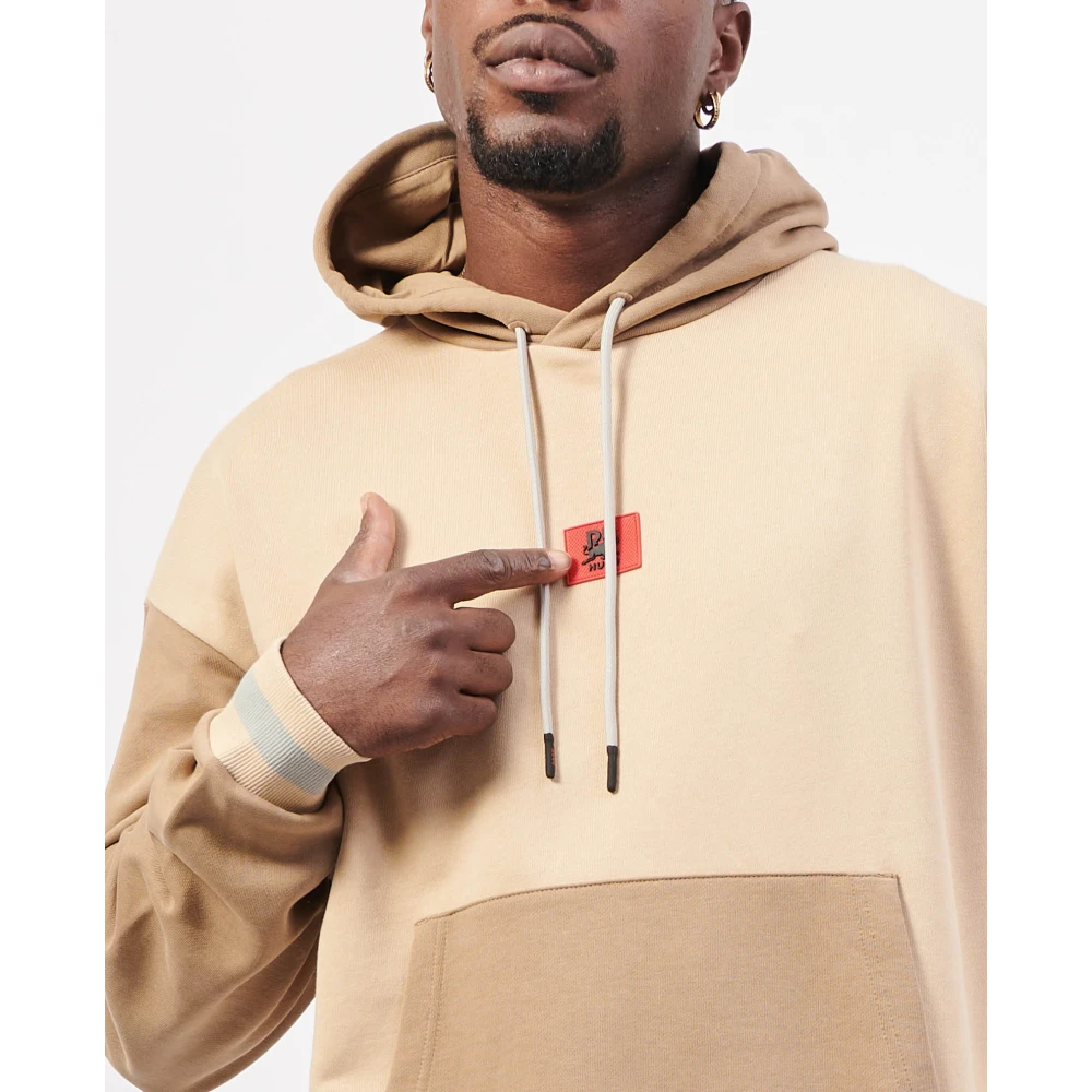 Hugo Boss Beige hoodie met kleurblokken Beige Heren