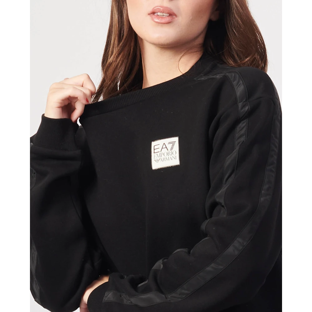 Emporio Armani Zwarte Cropped Sweater met Nylon Inzetstukken Black Dames