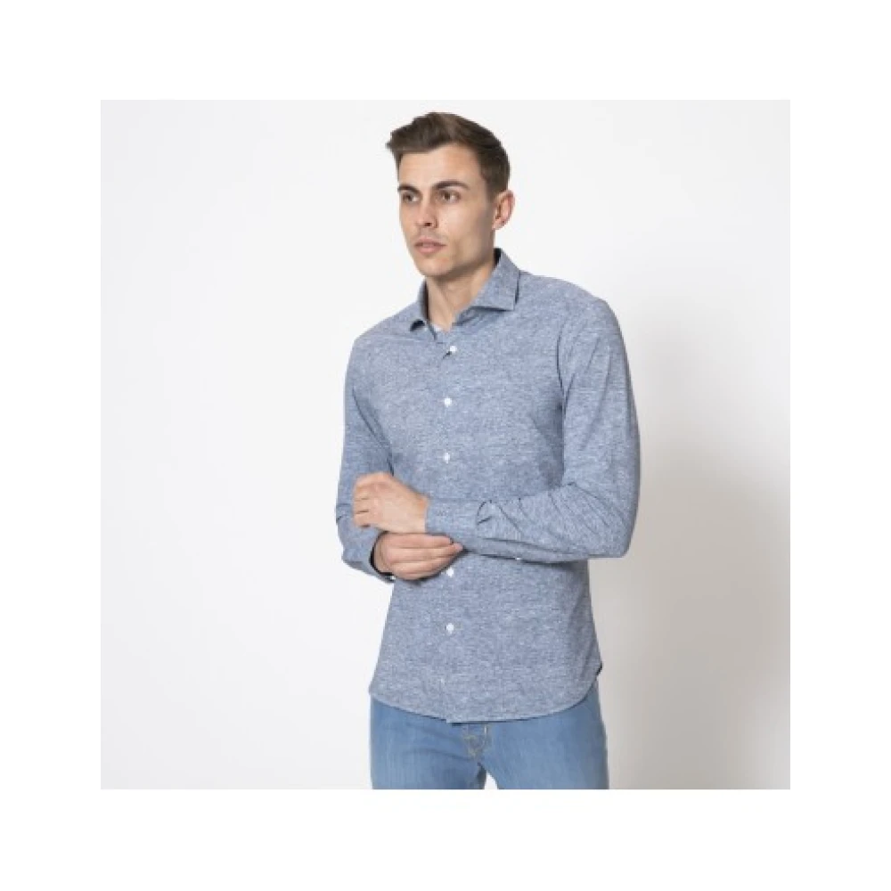 Orian Blauw gemêleerd overhemd Blue Heren
