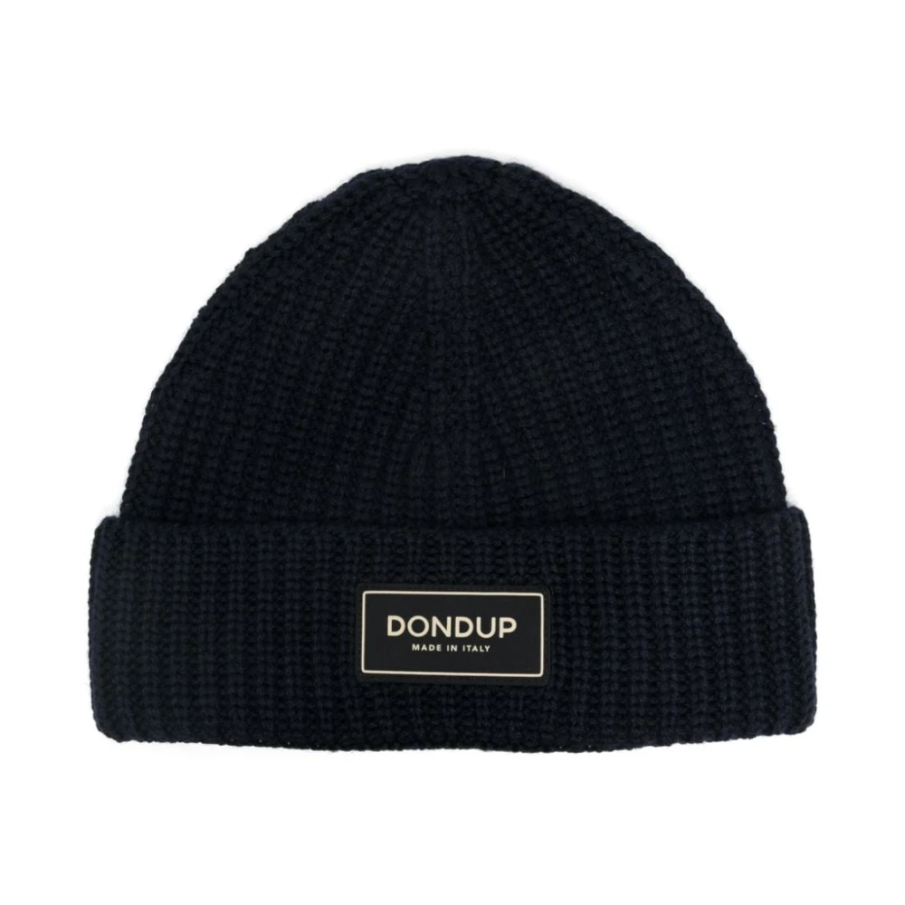 Dondup Svart Ribbstickad Logopatch Mössa Black, Herr