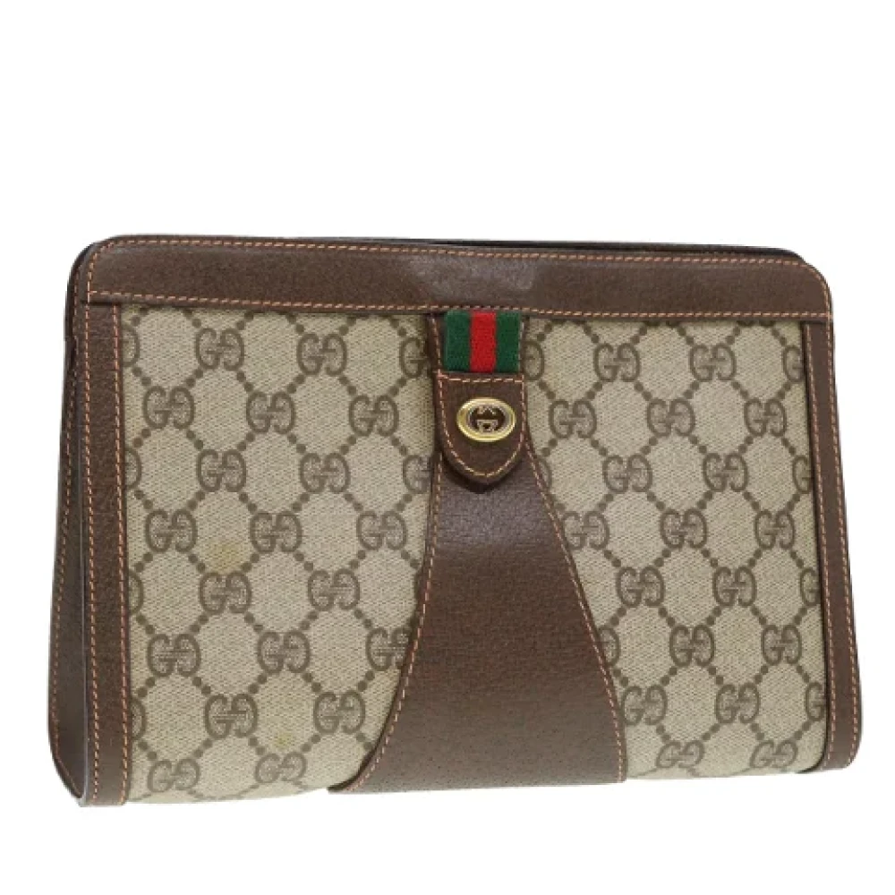 Gucci Vintage Pre-owned Canvas clutches Beige Dames