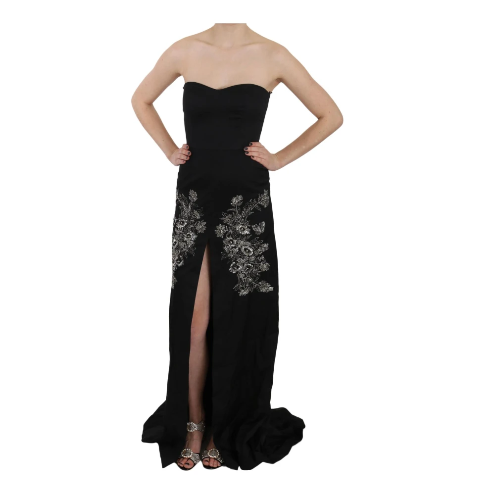 John Richmond Women's Black Gowns, S, Sequined Floral Ball Gown Dress