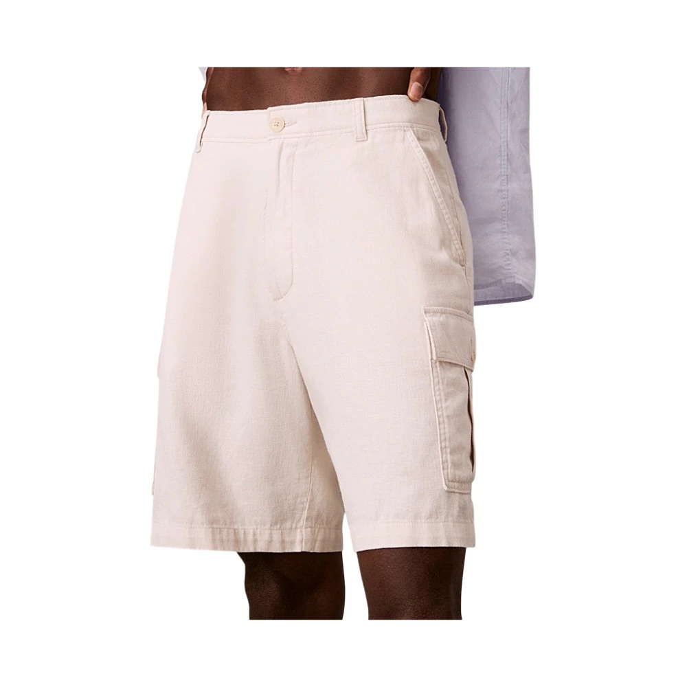 Calvin Klein Men's White Linen Cotton Cargo Shorts - Casual Shorts - W30 - Shorts