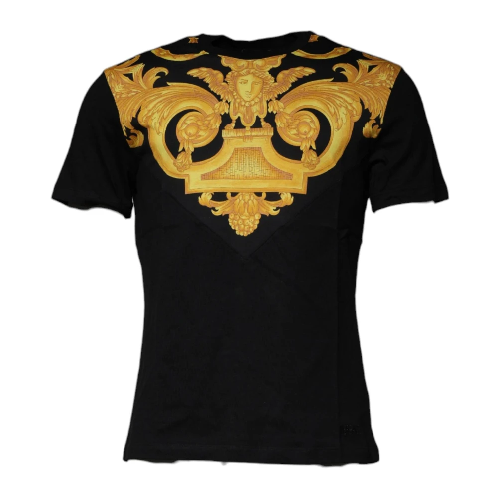 Versace Uomo Nero - T-Shirt In Cotone Con Stampa Medusa - Tops - M