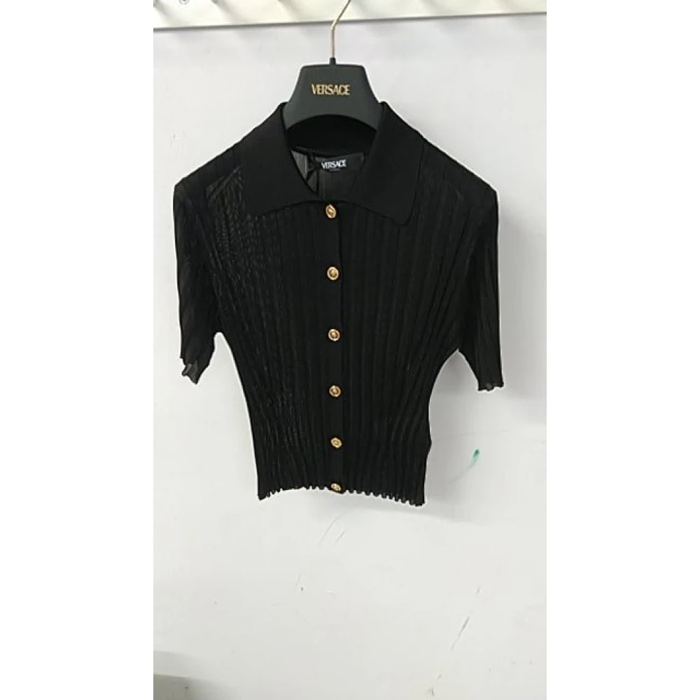 Versace Zwarte Gebreide Trui Fijne Ribbels Black Dames