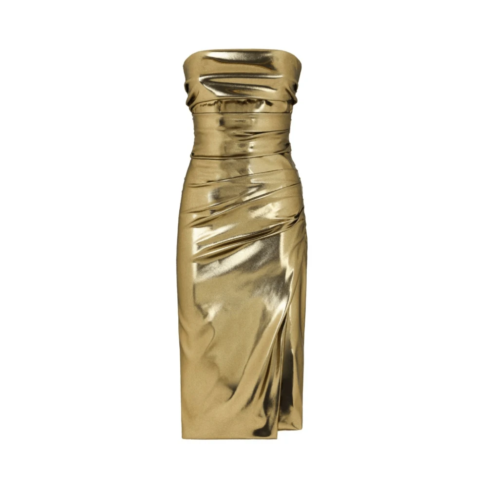 Dolce & Gabbana Gouden Foiled Strapless Jurk Yellow Dames
