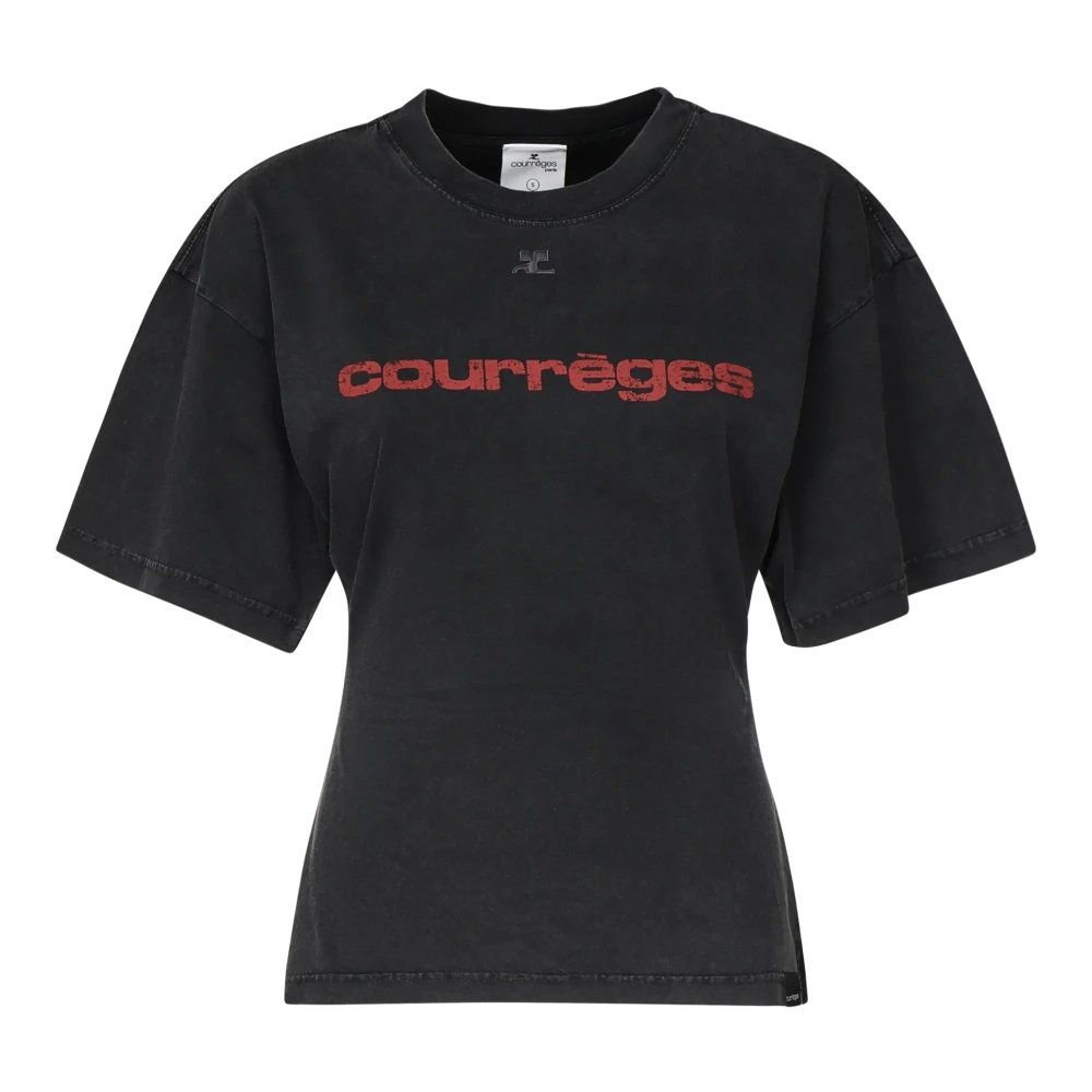 Courrèges T-shirt met uitlopende mouwen en logoprint Black Dames
