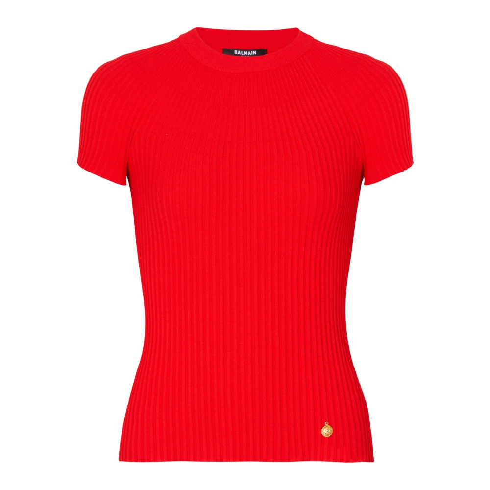 Balmain Geplooide gebreide top Red Dames