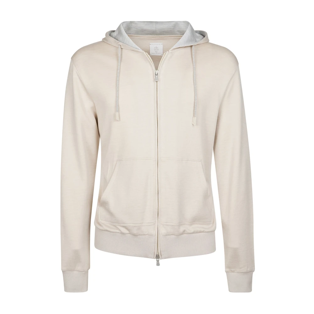 Eleventy Herren Beige Seiden Baumwolle Reißverschluss Hoodie