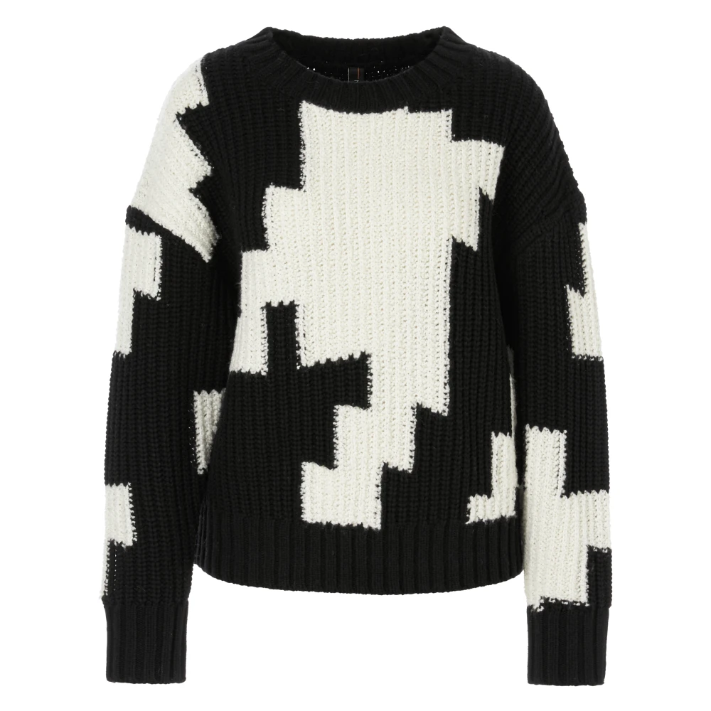 Marc Cain Geruite Wollen Trui Black Dames