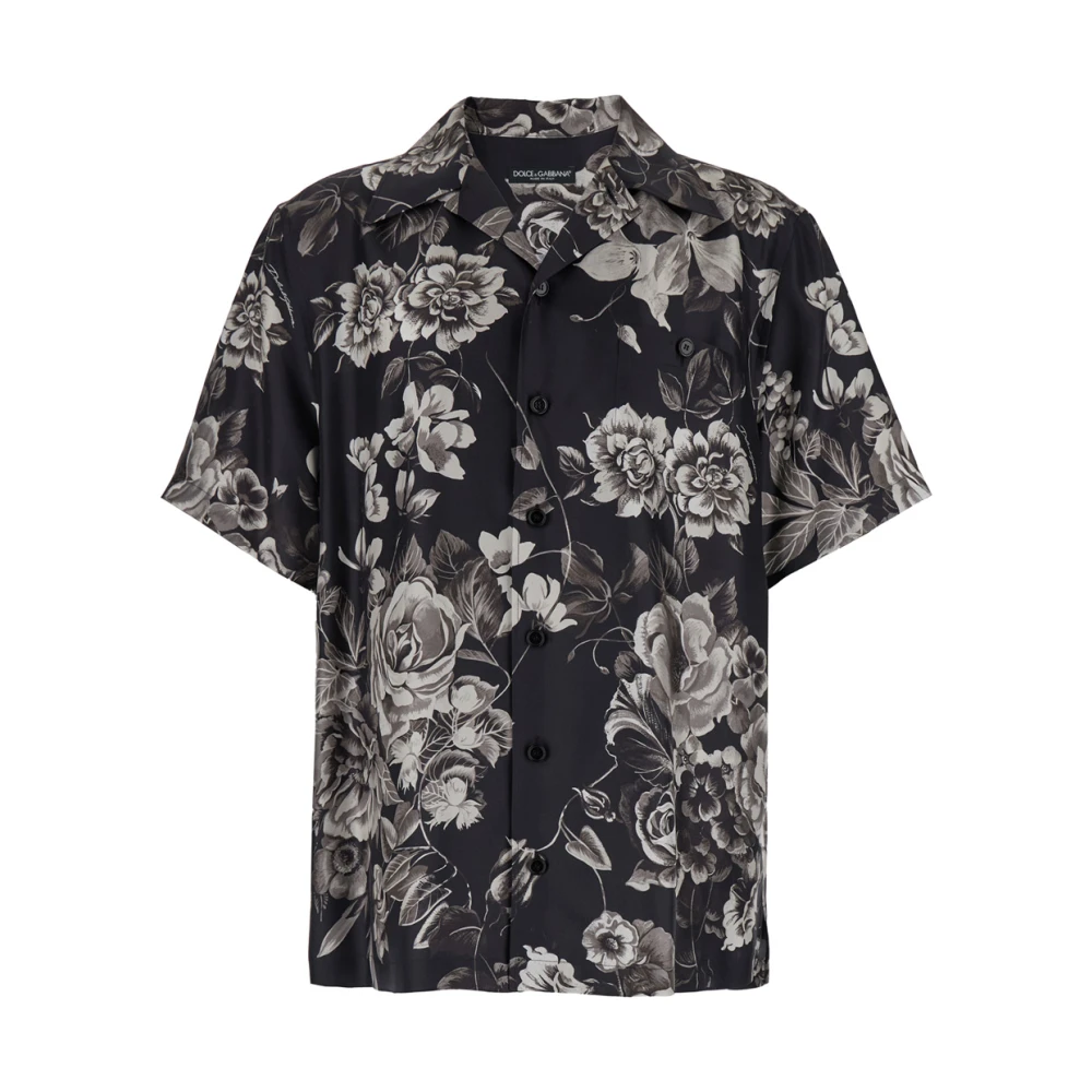Dolce & Gabbana Rose Print Cuban Collar Shirt Multicolor Heren