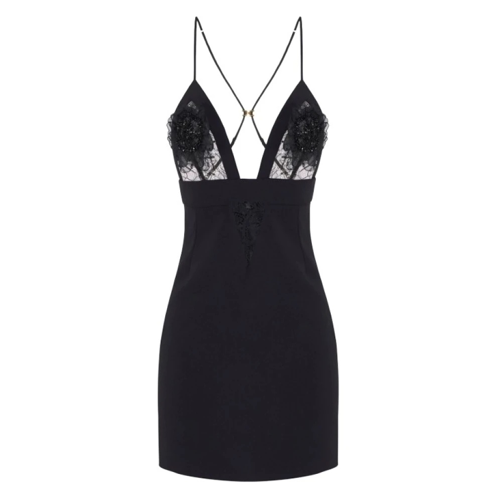 Elisabetta Franchi Zwarte Kant Inzet Jurk Black Dames