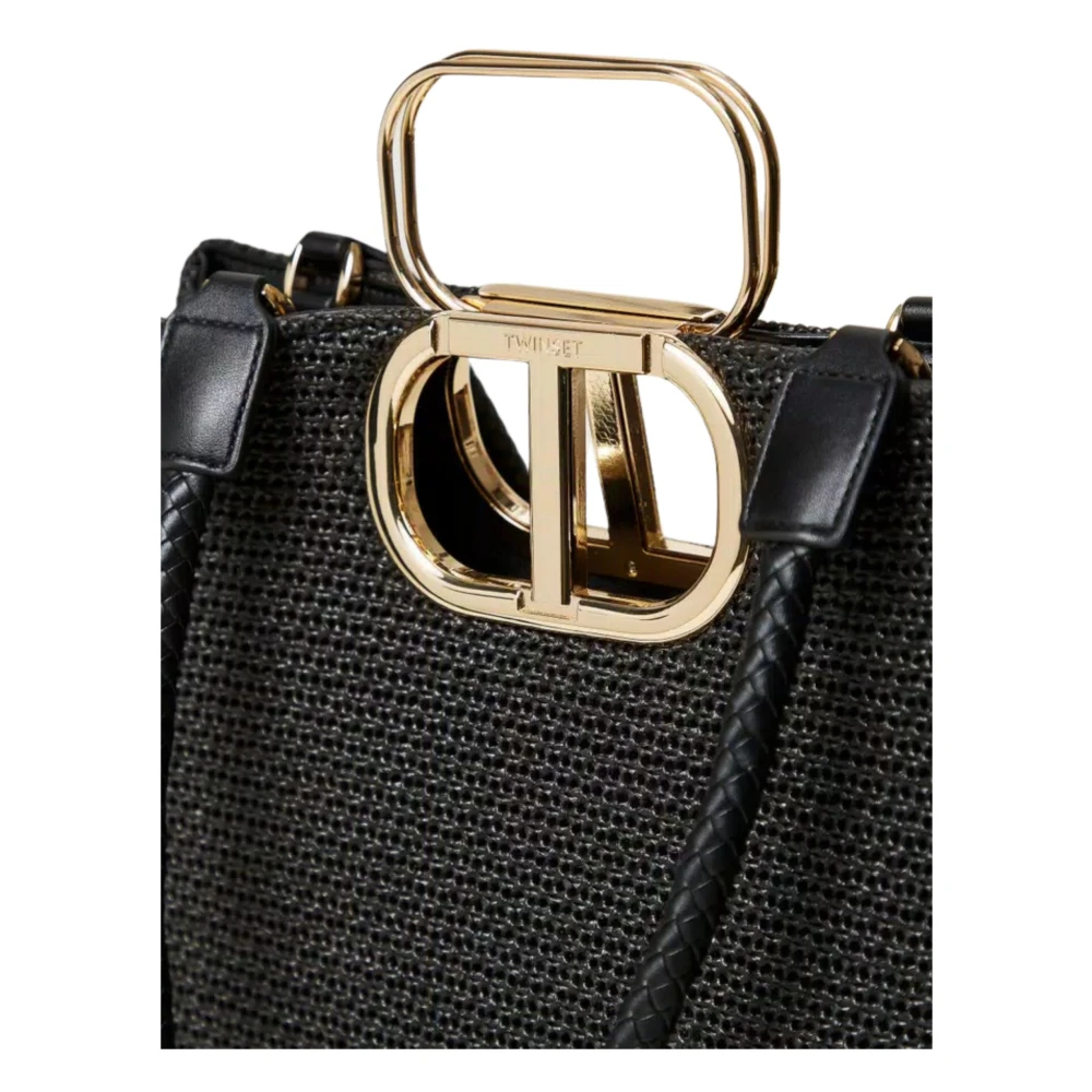 Twinset Zwarte geweven stro shopper tas Black Dames