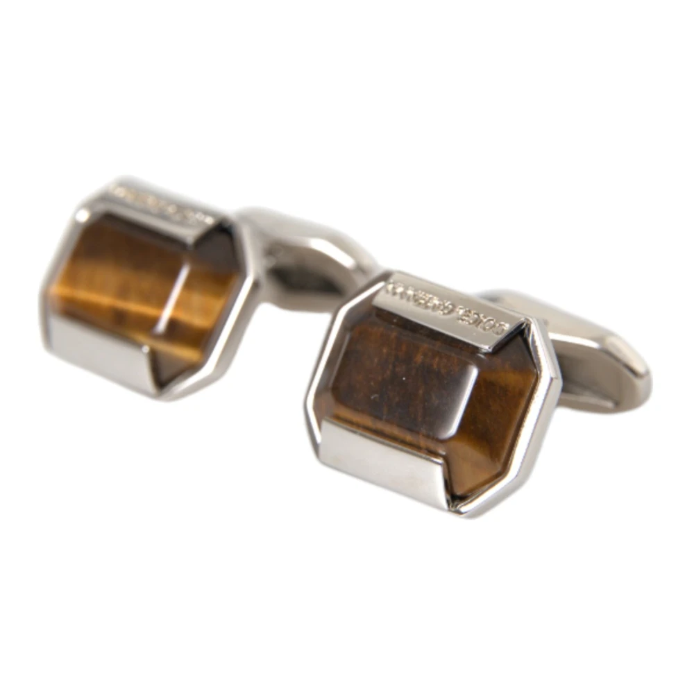 Dolce & Gabbana Kristallen Manchetknopen Zilver Oranje Logo Gray Unisex