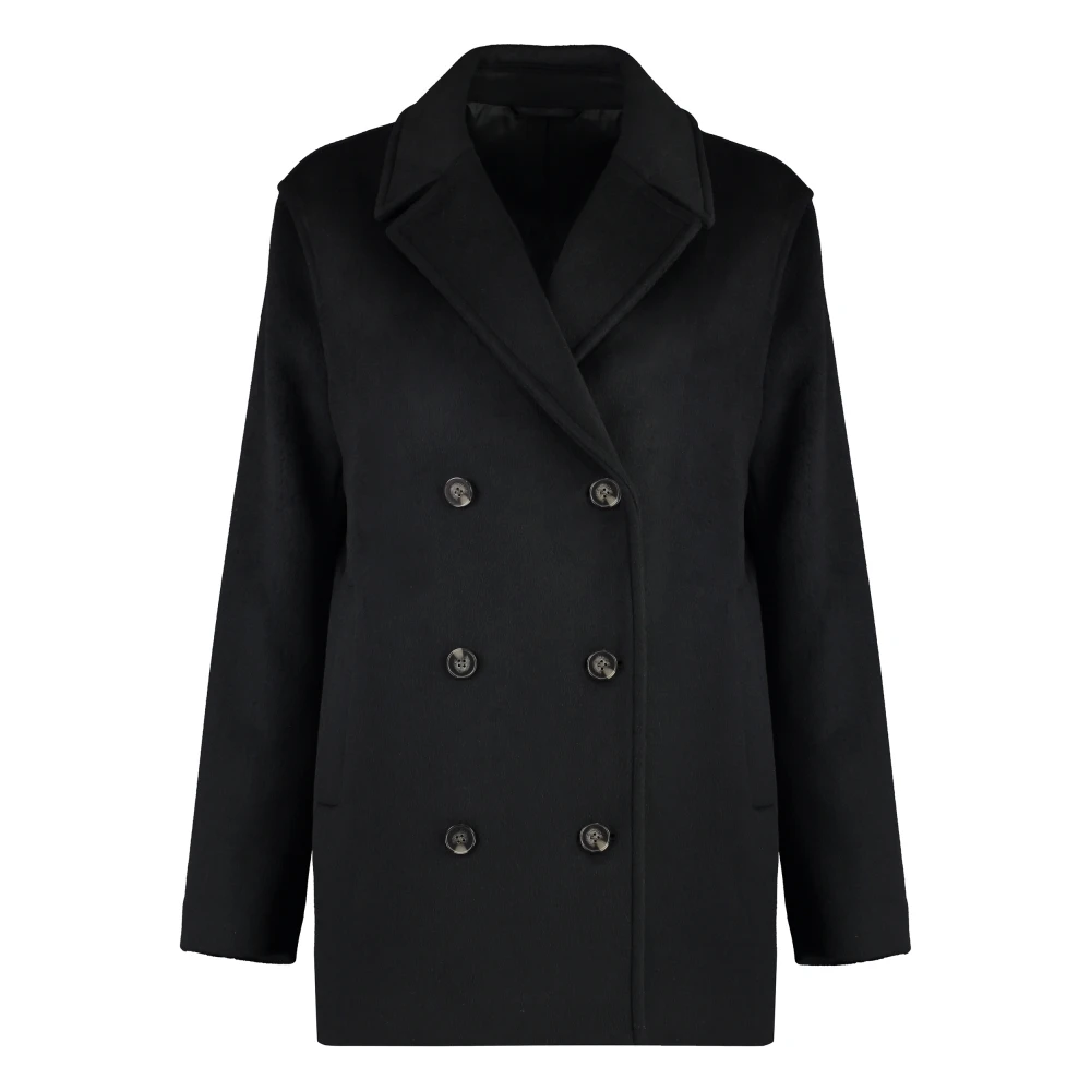 Calvin Klein Wollen Double-Breasted Jas Black Dames