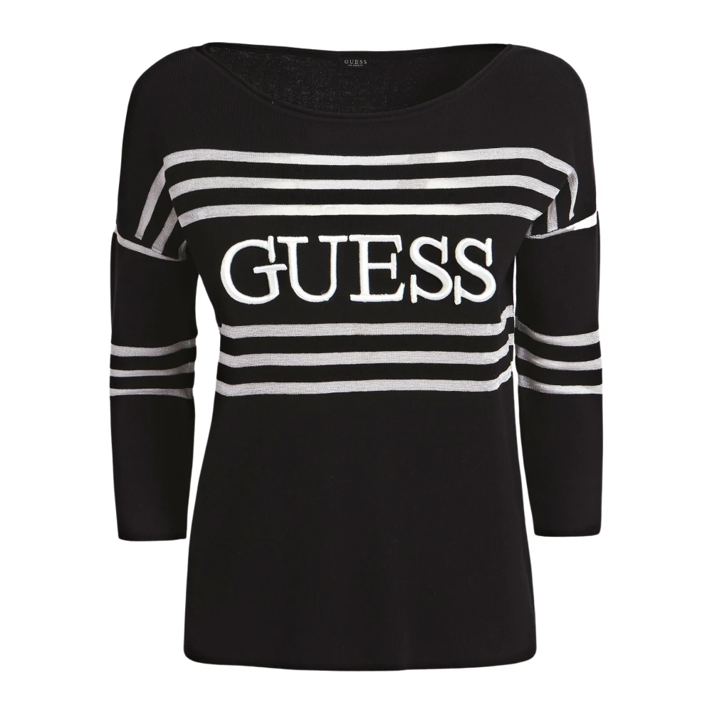 Guess Gestreepte Gebreide Trui Black Dames