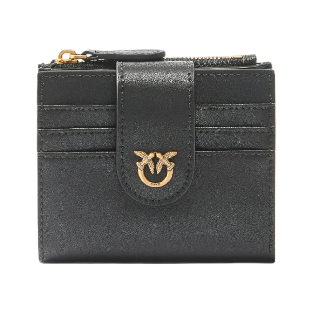 Pinko , Wallets & Cardholders, Female, Black, One Size, Leather Wallet With Zip And Button Fastening